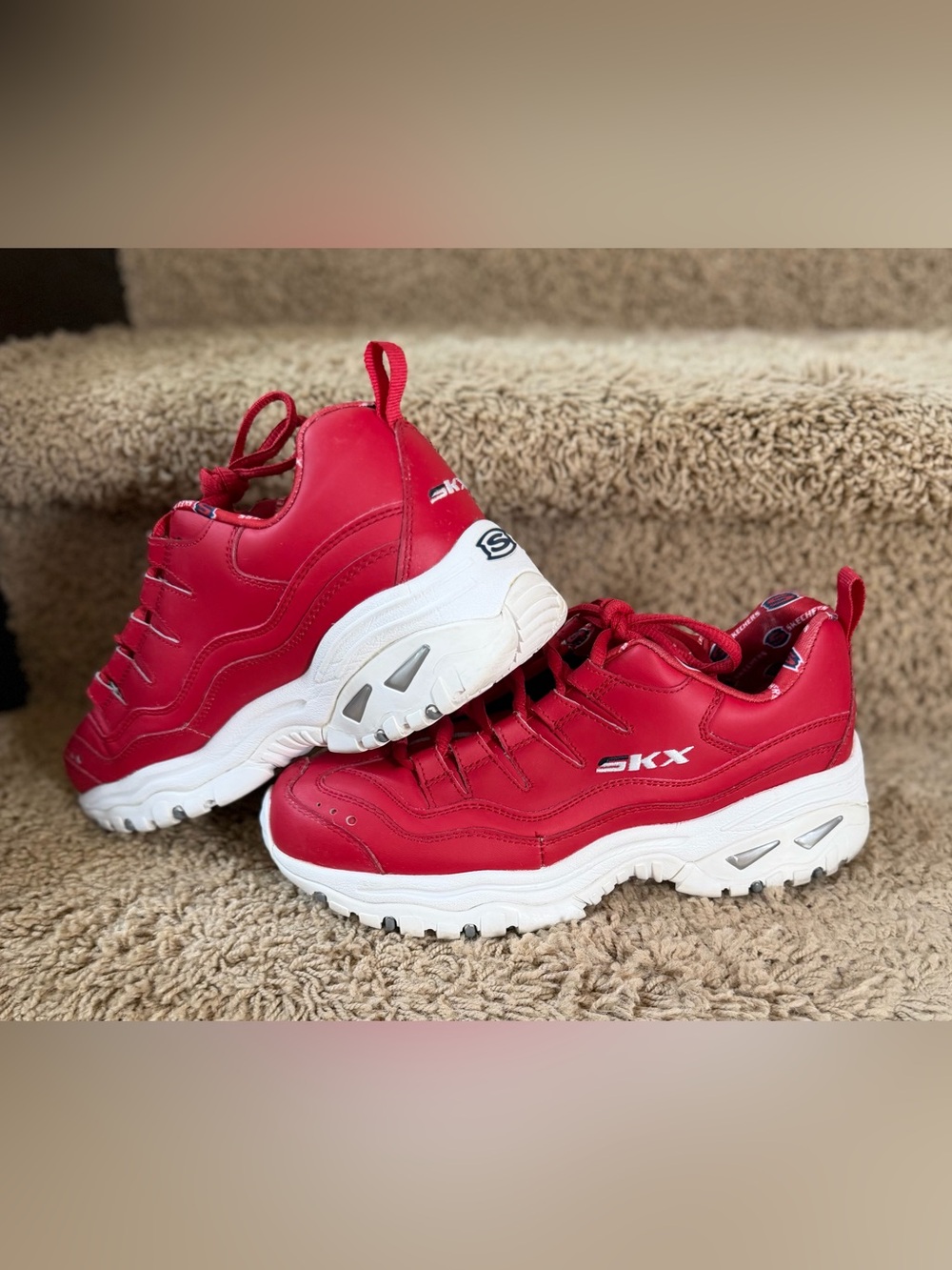 Skechers SKX Red Chunky Platform Athletic Sneakers - Picture 7 of 12